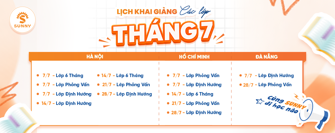 LỊCH KHAI GIẢNG CÁC LỚP TIẾNG HÀN THÁNG 7/2026 TẠI SUNNY